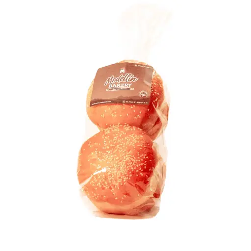 [HMP002] Pan hamburguesa brioche + ajonjoli Blanco x 4 unidades 80 g unidad 11 Ø